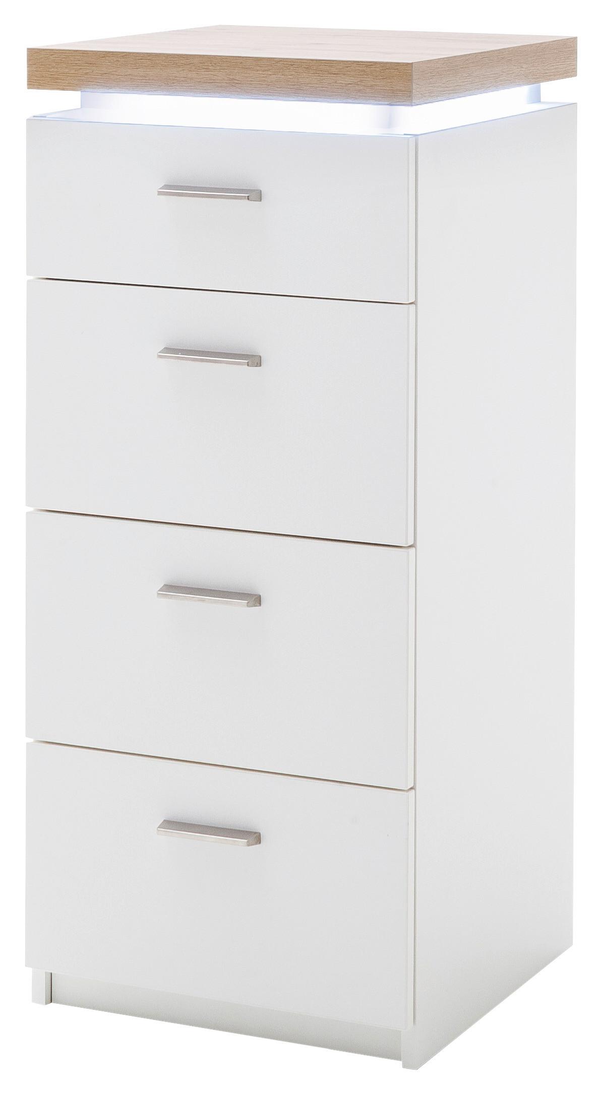 Kommode in Weiß/Eichefarben - Eichefarben/Silberfarben, MODERN, Holzwerkstoff/Metall (42/98/44cm) - Premium Living