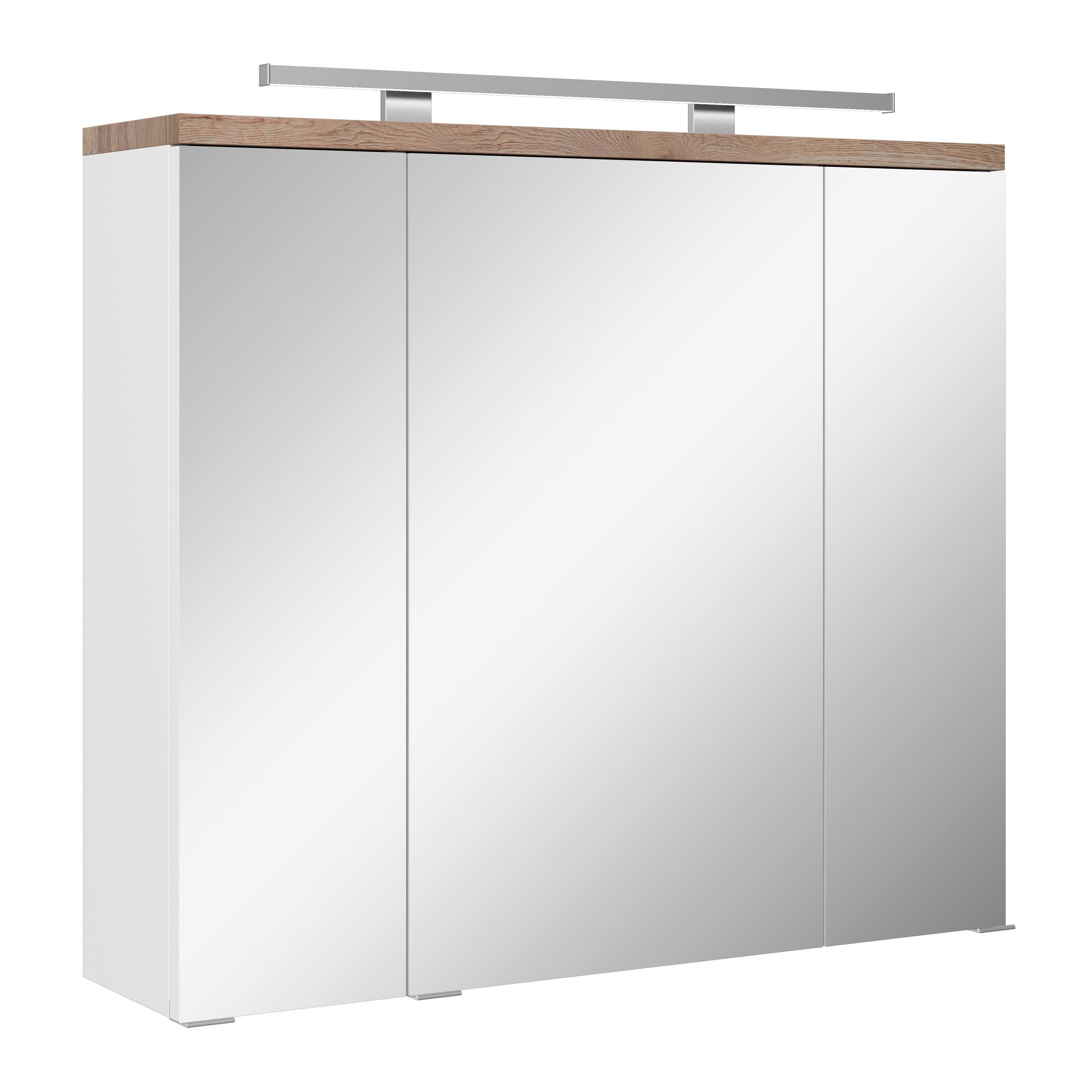 Ormarić Sa Ogledalom Marbella,bela 80/70/20cm - boja hroma/bela, Moderno, staklo/metal (80/70/20cm) - Premium Living