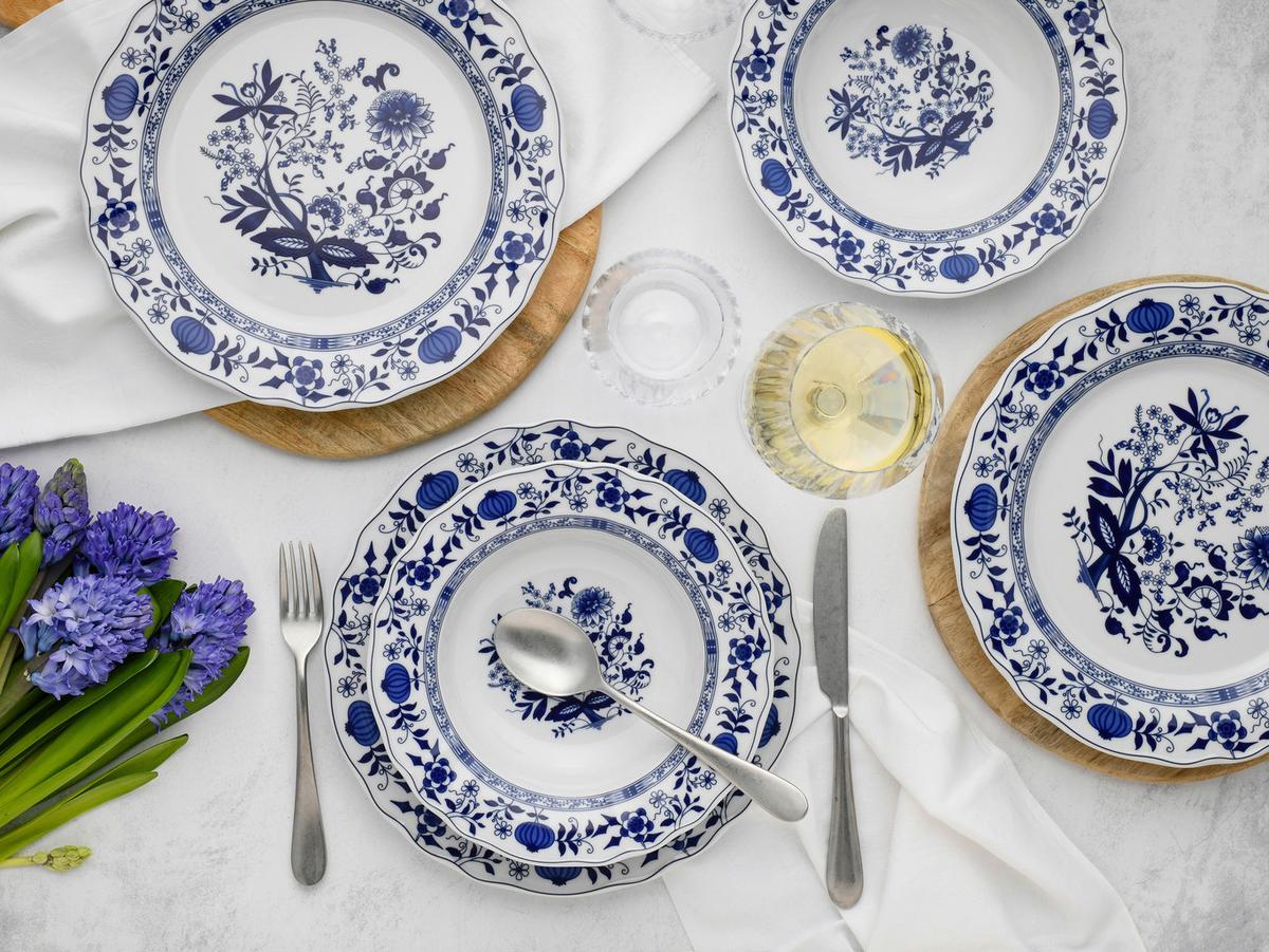 Jedilni Servis Flora, 12-Delni - modra/bela, Design, keramika - Creatable