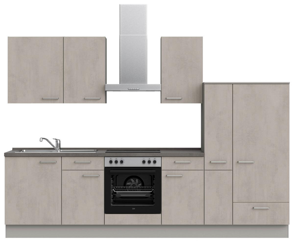 Küchenblock Riva Low m. Geräten Grau - Schieferfarben/Edelstahlfarben, MODERN, Holzwerkstoff/Metall (300cm) - Nobilia