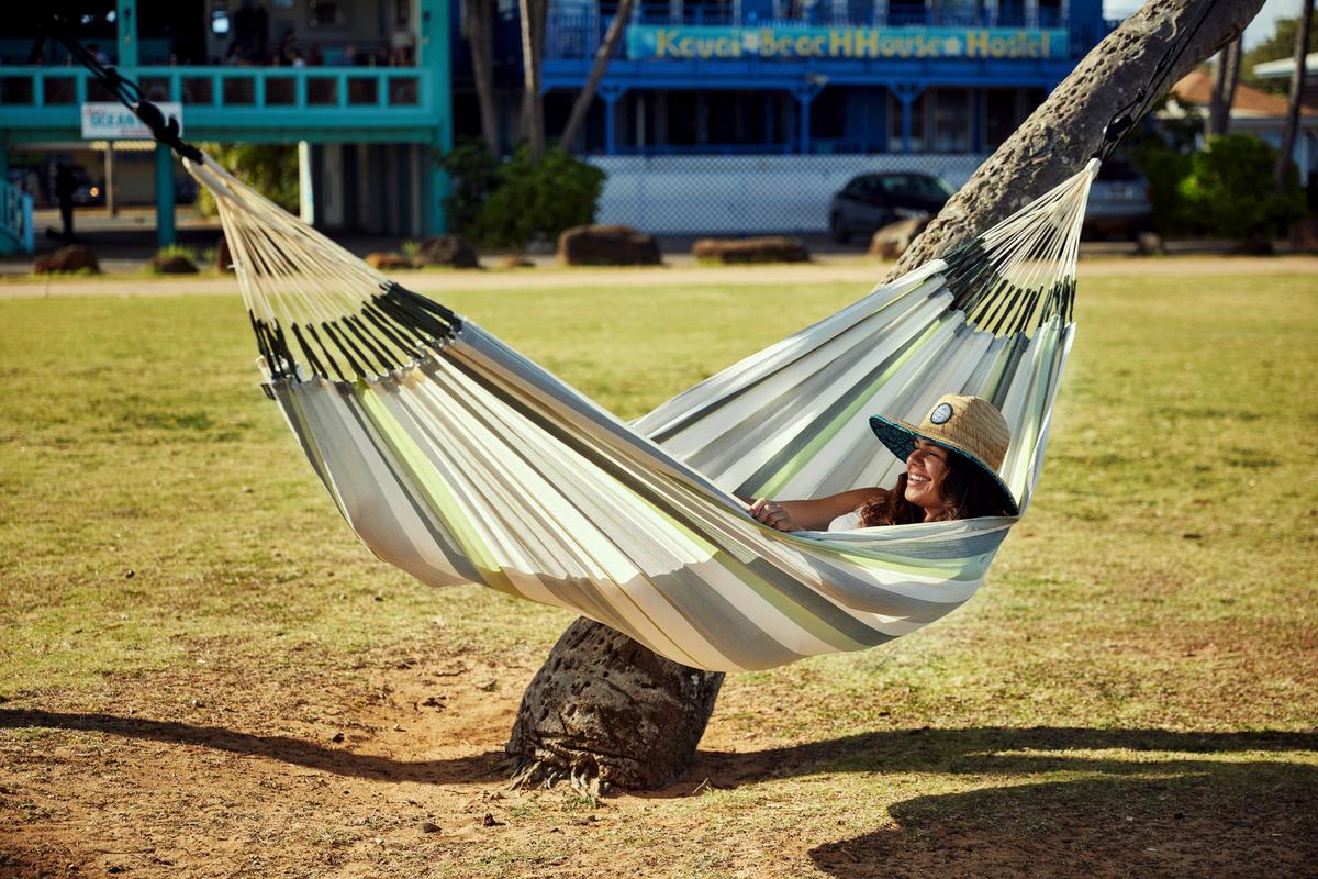 Hängematte Classic Double Hammock Outdoor Weiß/Grün - Weiß/Hellgrün, KONVENTIONELL, Textil (160/350cm) - La Siesta