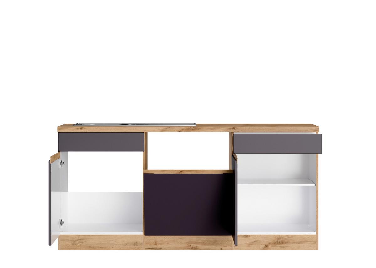 Küchenzeile Turin ohne Geräte ca. 300 cm Grau/Wotan Eiche - Eiche Wotan/Grau, Design, Holzwerkstoff (300cm) - Held