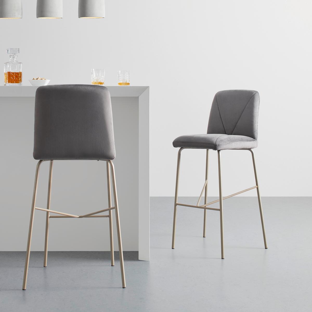 Barhocker  Tara Grau Samt Gepolstert - Champagner/Grau, MODERN, Holz/Textil (53/110/57cm) - Bessagi Home