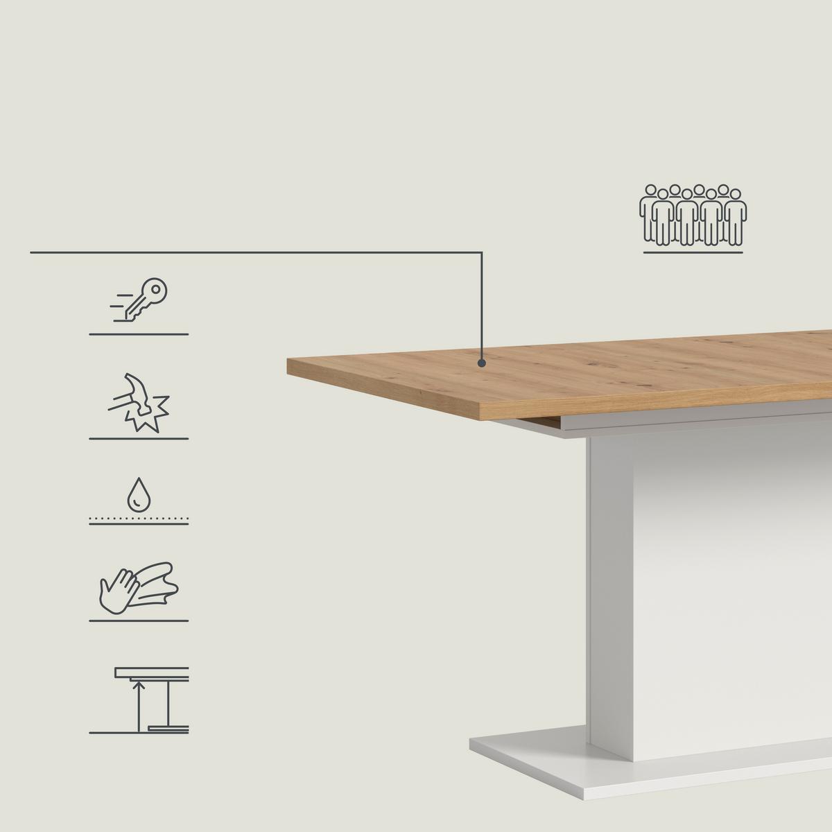 Ausziehtisch Marlon Eiche/Weiß ca. 150-190x90x76 cm - Eiche Artisan/Weiß, KONVENTIONELL, Holzwerkstoff (150-190/90/76cm) - MID.YOU