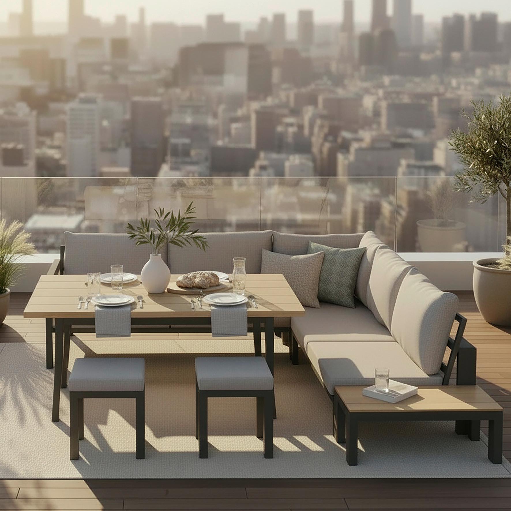 Loungegarnitur "Melina", hell- grau/dunkelgrau, Olefingewebe - Dunkelgrau/Hellgrau, Modern, Holz/Textil (272/79/84cm) - Bessagi Garden