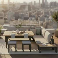 Loungegarnitur "Melina", hell- grau/dunkelgrau, Olefingewebe - Dunkelgrau/Hellgrau, Modern, Holz/Textil (272/79/84cm) - Bessagi Garden