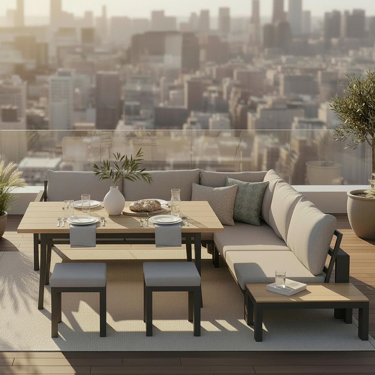 Loungegarnitur "Melina", hell- grau/dunkelgrau, Olefingewebe - Dunkelgrau/Hellgrau, Modern, Holz/Textil (272/79/84cm) - Bessagi Garden