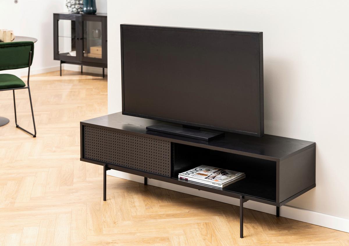 Tv-szekrény Angus - fekete, faalapú anyag/fém (140/44,5/40cm)