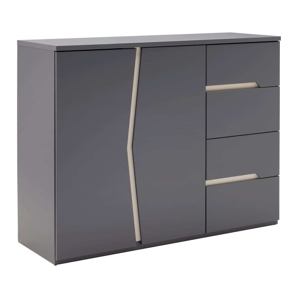 Sideboard Manhatten in Grau/Graphitfarben - Graphitfarben/Schwarz, Modern, Holzwerkstoff/Kunststoff (124/95/42cm) - Premium Living