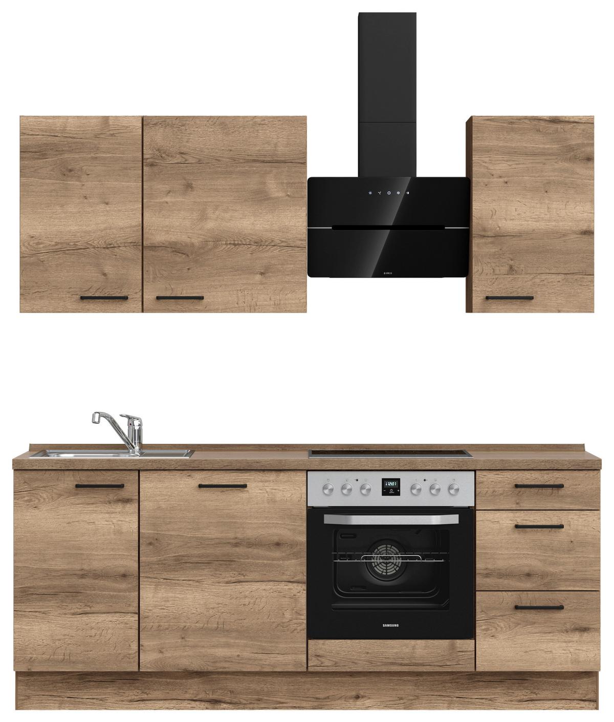 Küchenblock Structura High m. Geräten Eiche dunkel - Eiche dunkel/Schwarz, MODERN, Holzwerkstoff/Metall (210cm) - Nobilia