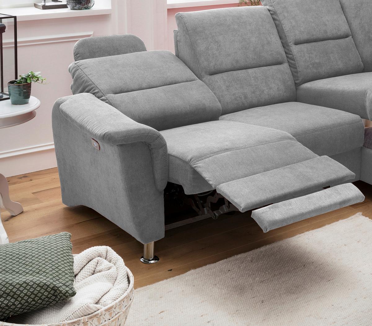 Wohnlandschaft Parole Grau Mikrofaser - Chromfarben/Grau, KONVENTIONELL, Textil/Metall (231/184cm) - Livetastic