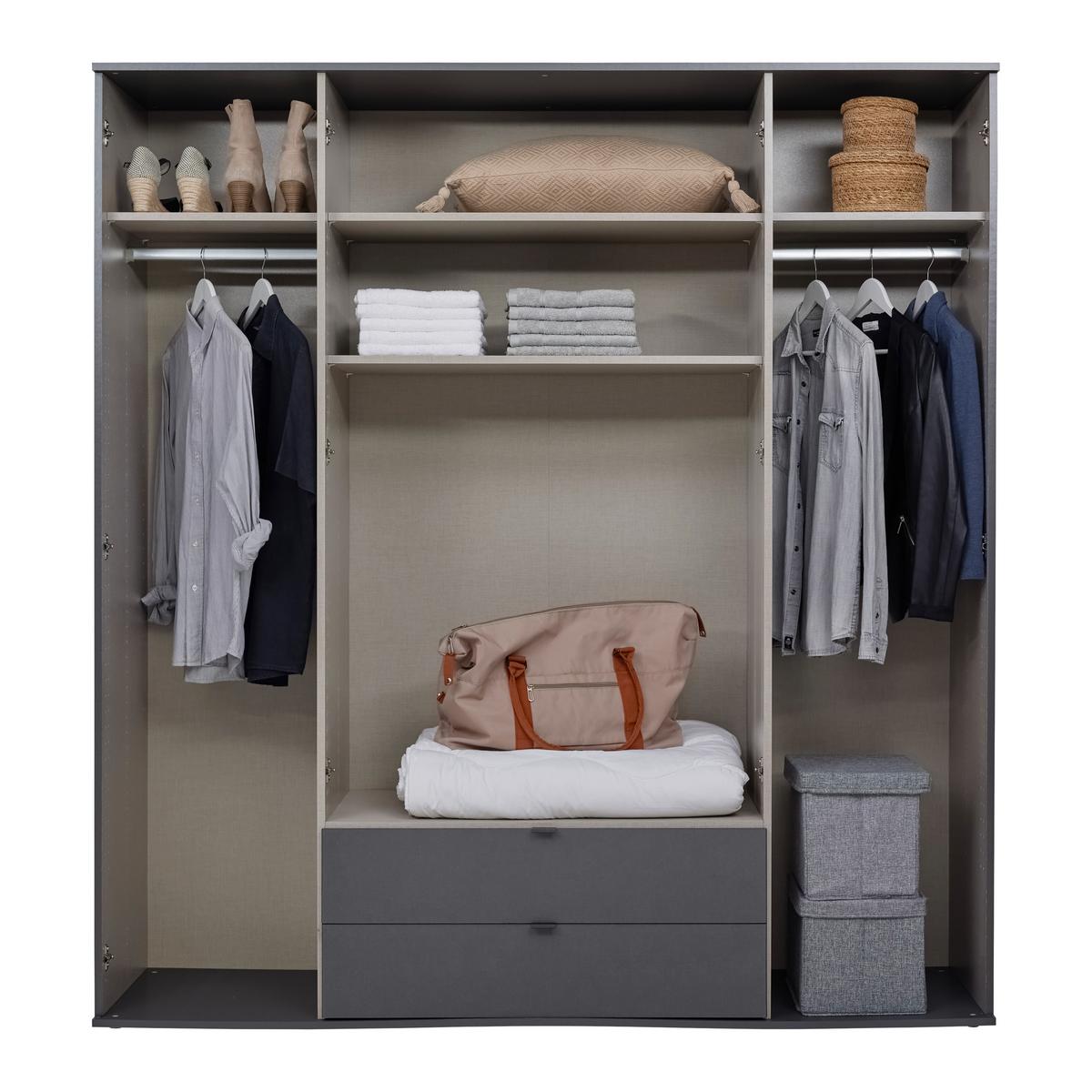 Drehtürenschrank Avila Grau - Grau, Konventionell, Glas/Holzwerkstoff (181/194/53cm) - Mömax