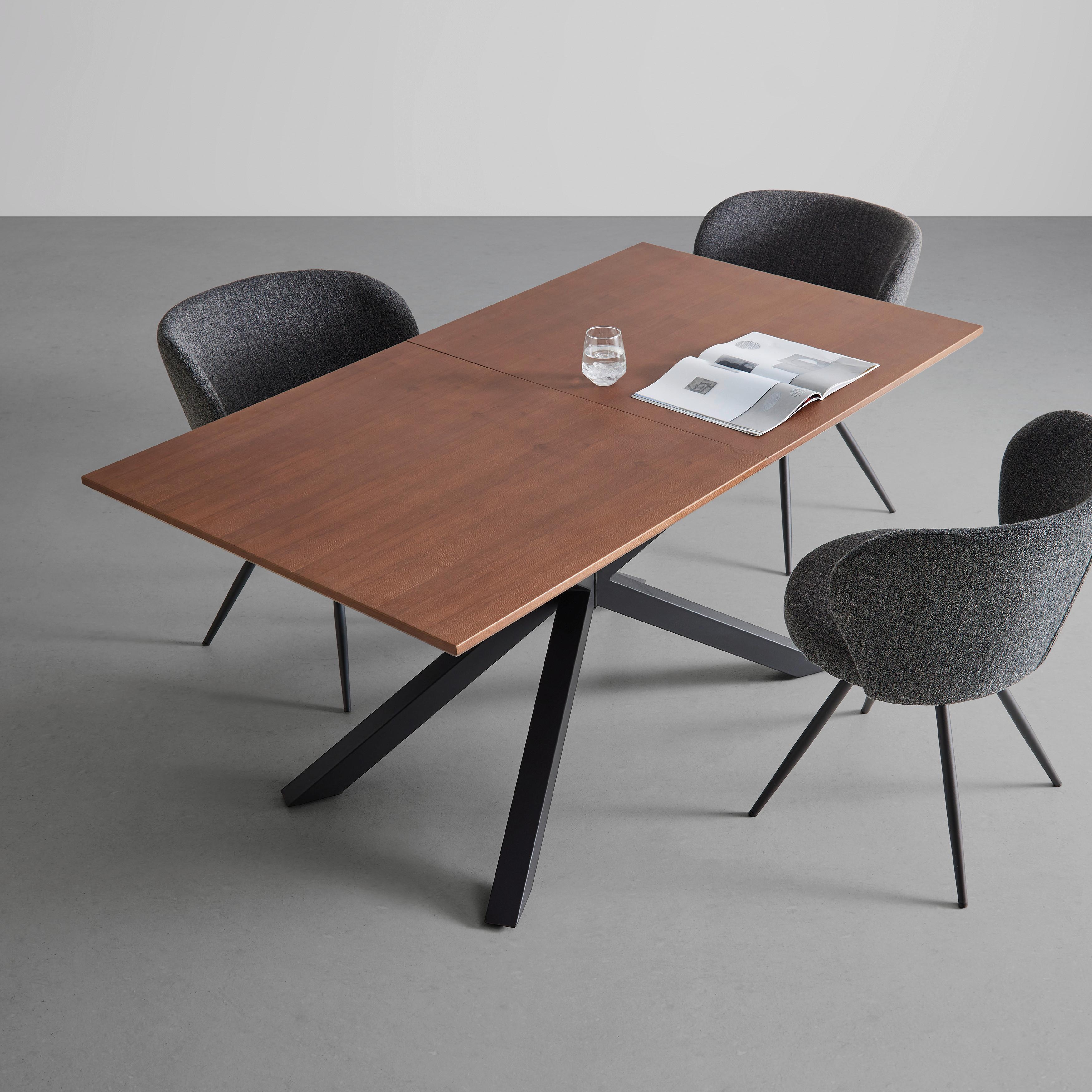 table à rallonge Wallnussfarben  160-200x90cm - Walnussfarben/Schwarz, Modern, Holz/Metall (160-200/77/90cm) - Bessagi Home