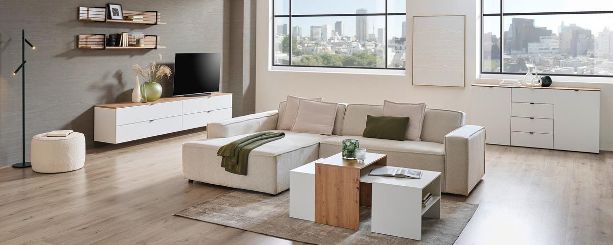 SZAFKA RTV DIANA   -HOM IN- - czarny/biały, Modern, materiał drewnopochodny/metal (140/62/44cm) - Hom`in