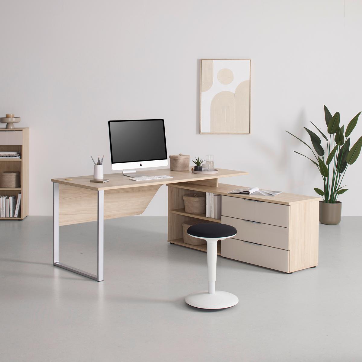 Eckschreibtisch Siena Eichefarben - Chromfarben/Eichefarben, MODERN, Holzwerkstoff/Metall (180/160/77cm) - Mömax