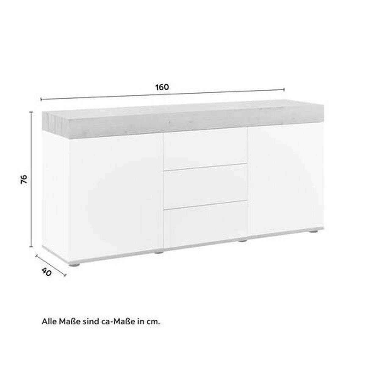 Komoda Cara, Bela, Hrast - barve hrasta/bela, Moderno (160/76/40cm) - Bessagi Home
