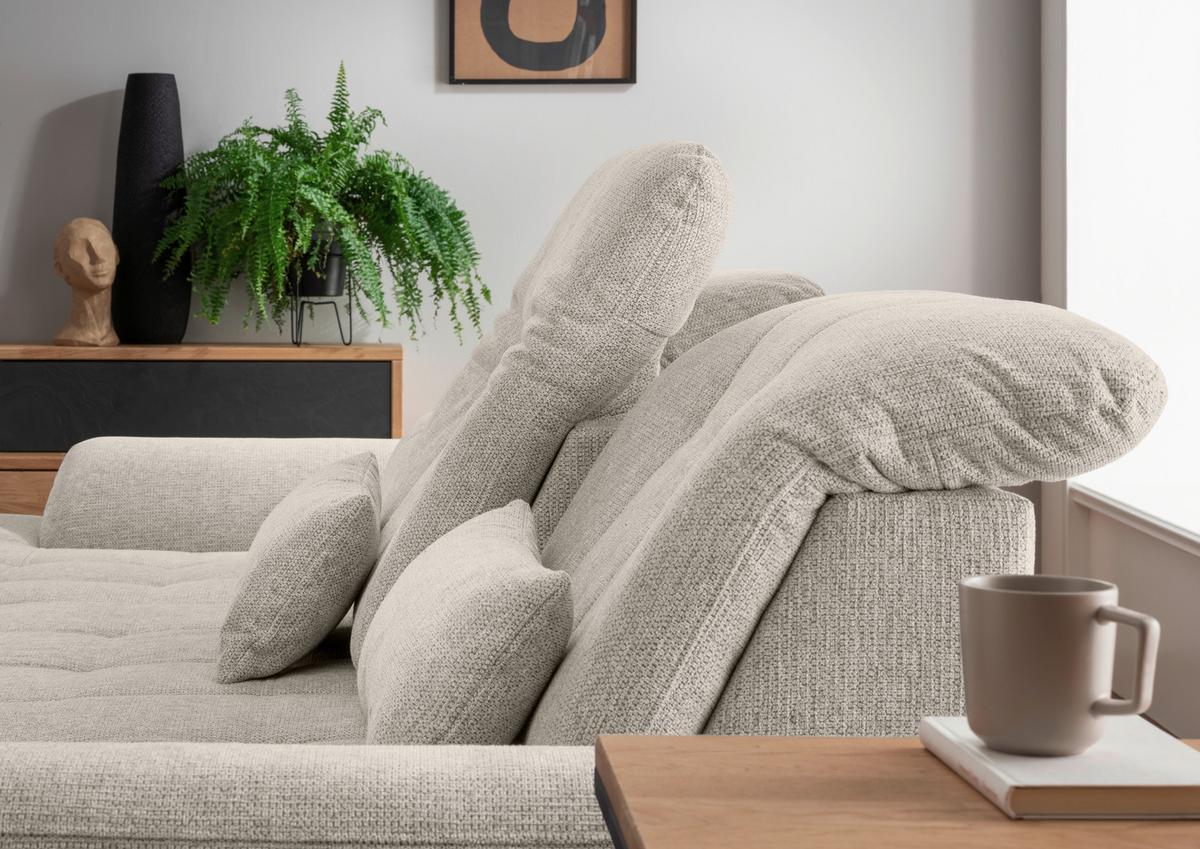 Ecksofa Rigatti Beige Chenille m. Bettkasten - Chromfarben/Beige, MODERN, Textil/Metall (184/314cm) - Livetastic