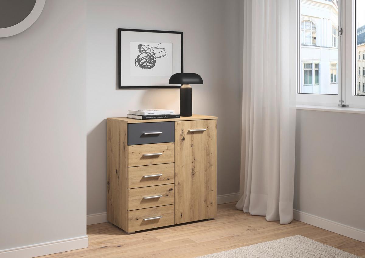 Komoda Foster - siva/hrast Artisan, Konvencionalno, drvni materijal/plastika (80/84/40cm) - Modern Living