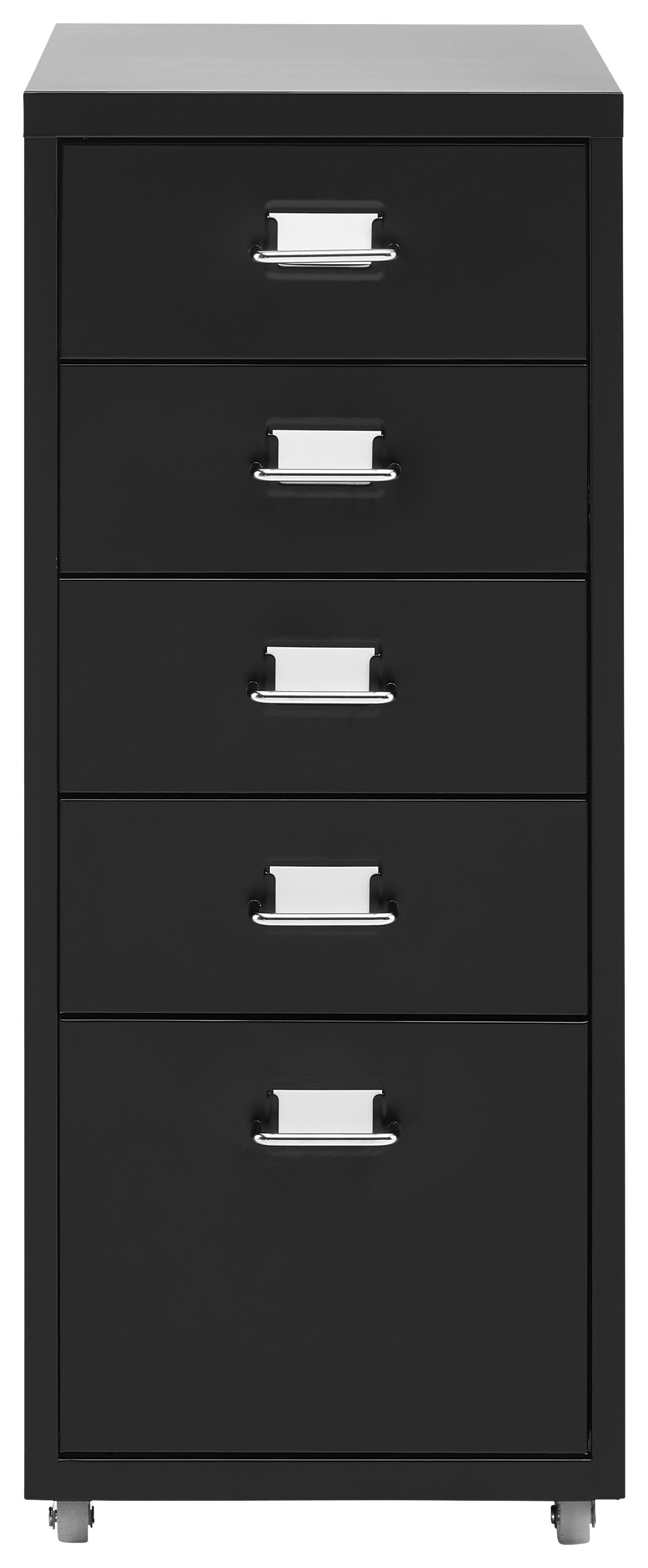 Rollcontainer in Schwarz inkl. Rollen - Chromfarben/Schwarz, MODERN, Metall (28/69/41cm) - Modern Living