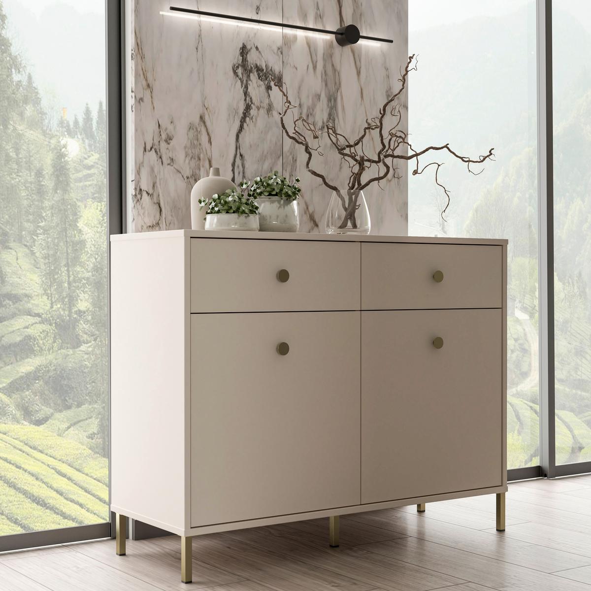 Komoda Salvatrice - boje pijeska/zlatne boje, Moderno, drvni materijal/metal (113,7/89,6/41,5cm) - Modern Living