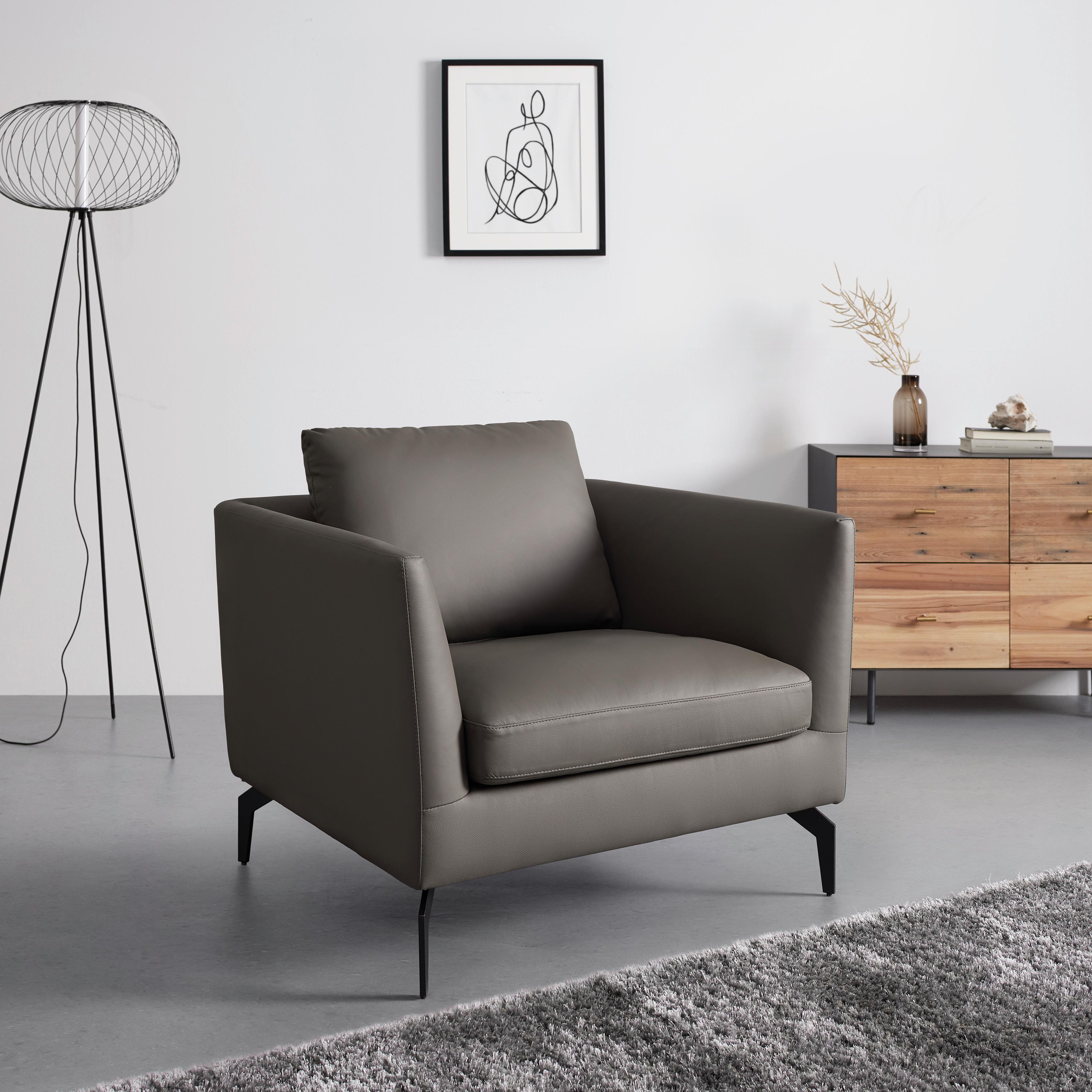 Sessel, grau, "Bella", Leder - Schwarz/Grau, MODERN, Leder/Holz (95/78/90cm) - Bessagi Home