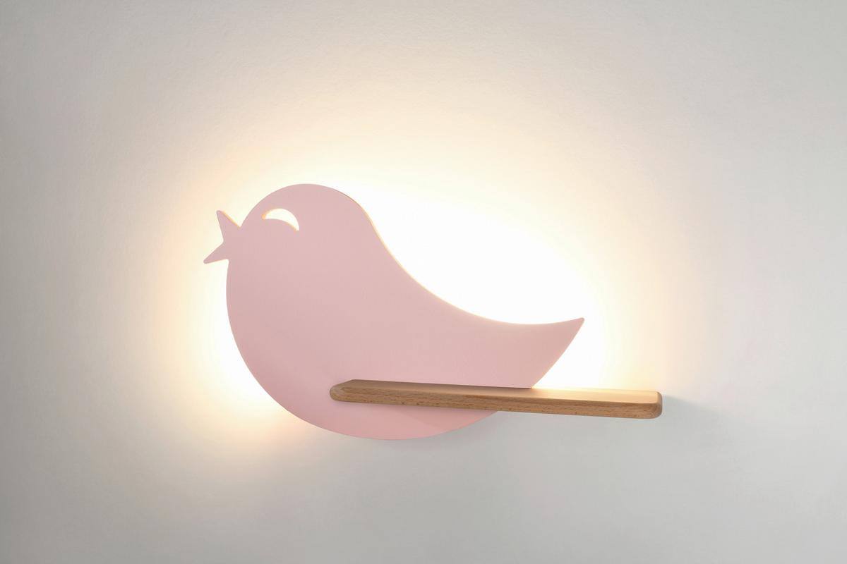 Dječja Zidna Svjetiljka Bird - pink, Natur, drvni materijal/drvo (40/12/21.5cm)