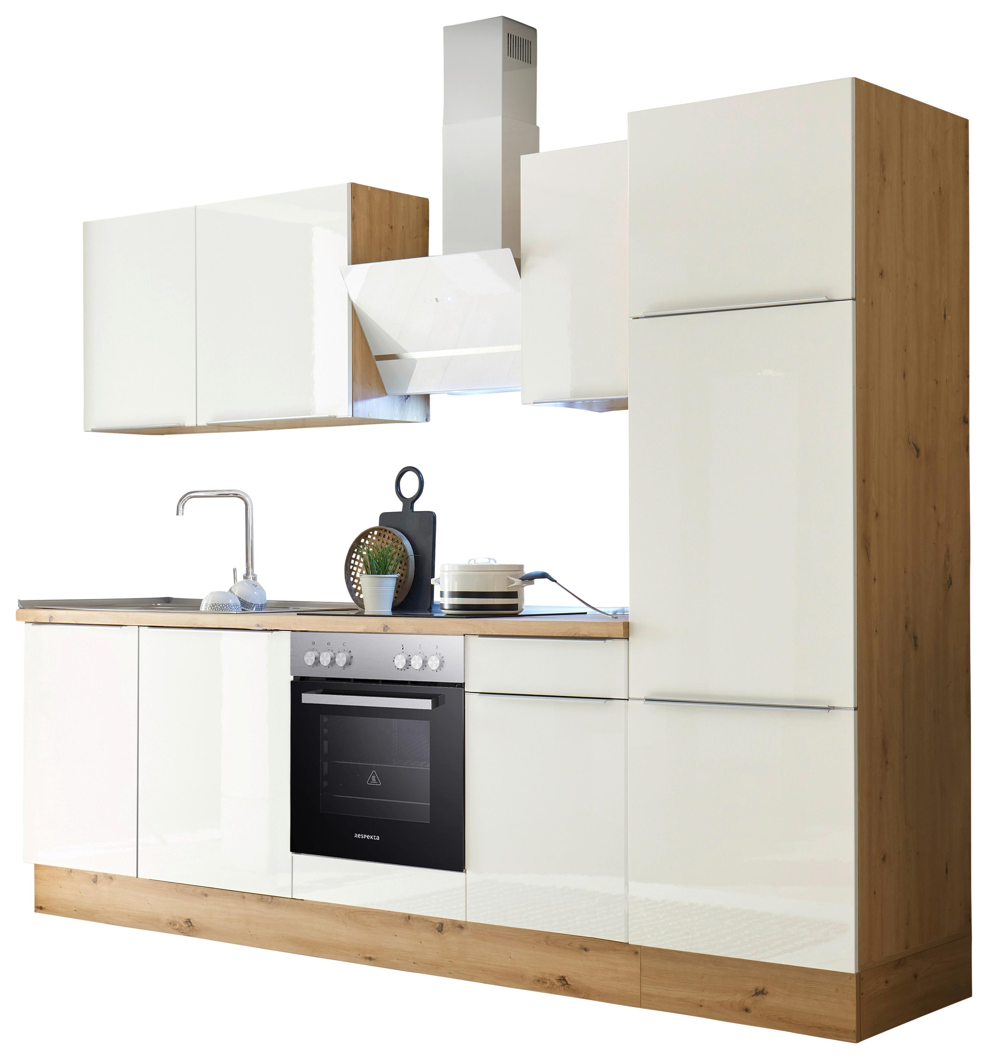 Küchenzeile mit Geräten Weiß B: ca. 280 cm - Weiß Hochglanz/Alufarben, LIFESTYLE, Holzwerkstoff/Kunststoff (280/211/60cm) - Respekta