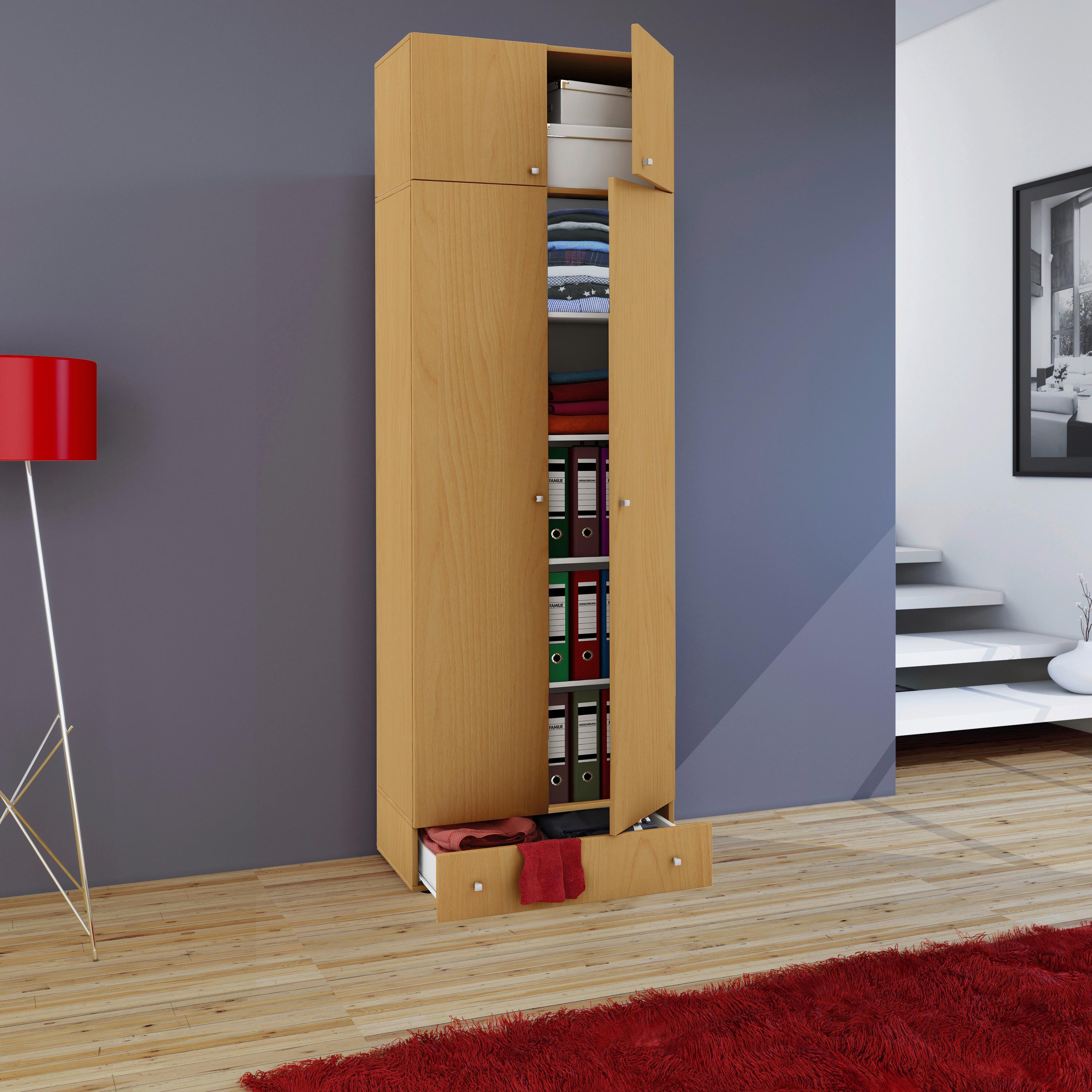 Večnamenska Omara Vandol I, Bukev - srebrne barve/barve bukve, Moderno, umetna masa/leseni material (70/238/39cm) - MID.YOU