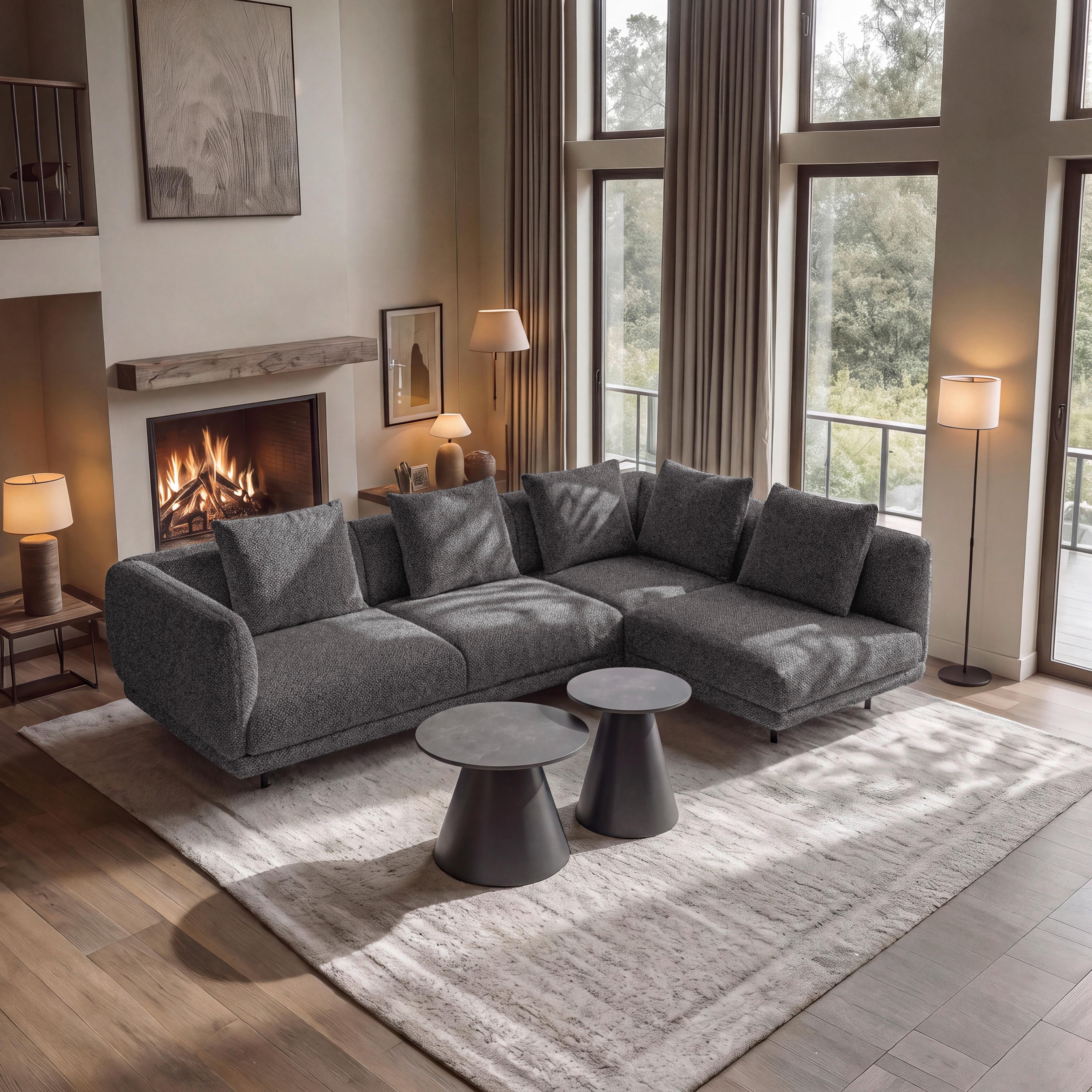 Wohnlandschaft Celina Dunkelgrau Webstoff - Dunkelgrau/Schwarz, MODERN, Holz/Textil (278/180cm) - Bessagi Home