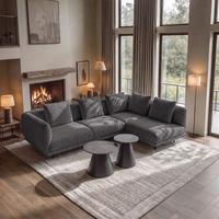 Wohnlandschaft Celina Dunkelgrau Webstoff - Dunkelgrau/Schwarz, MODERN, Holz/Textil (278/180cm) - Bessagi Home