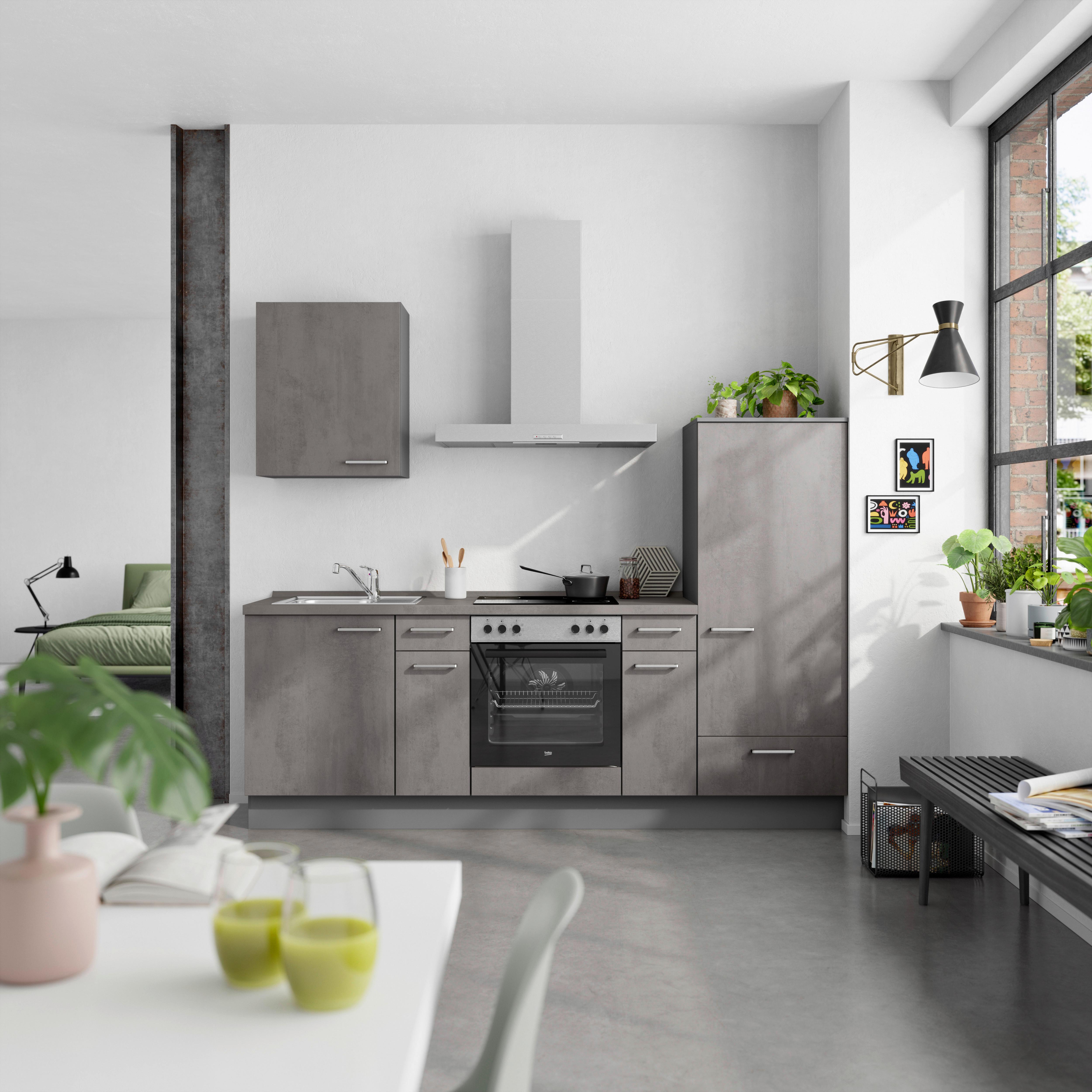 Küchenblock Riva Low m. Geräten Schieferfarben - Schieferfarben/Edelstahlfarben, MODERN, Holzwerkstoff/Metall (240cm) - Nobilia