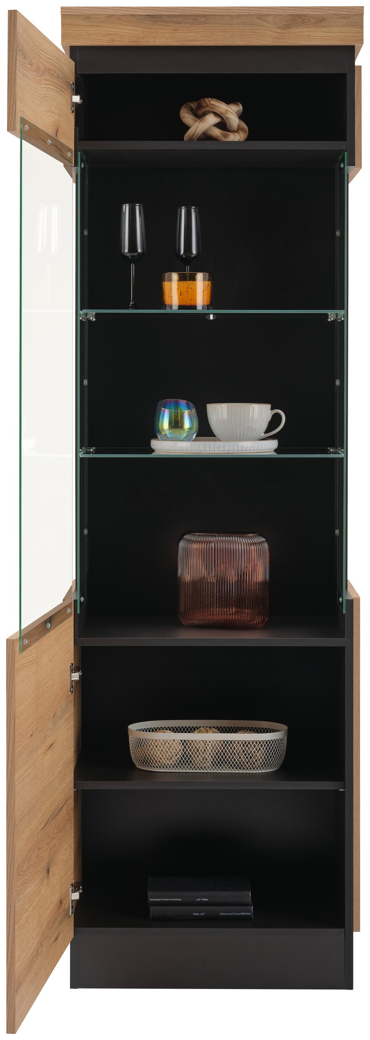 Vitrină CORTE - culoare lemn stejar/gri, Trend, sticlă/material pe bază de lemn (60,1/200,5/40cm) - Modern Living