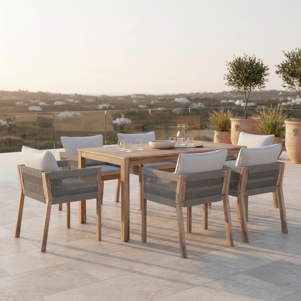 Gartenset Aldina Steingrau Holz/Outdoorstoff - Grau/Akaziefarben, MODERN, Holz/Kunststoff - Bessagi Garden