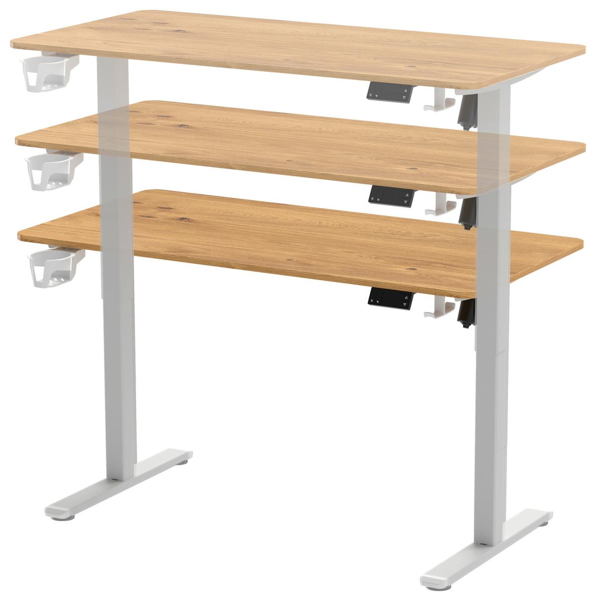 BIURKO PIKA - dąb deskowy/biały, Modern, materiał drewnopochodny/tworzywo sztuczne (120/60/70-115cm) - Livetastic