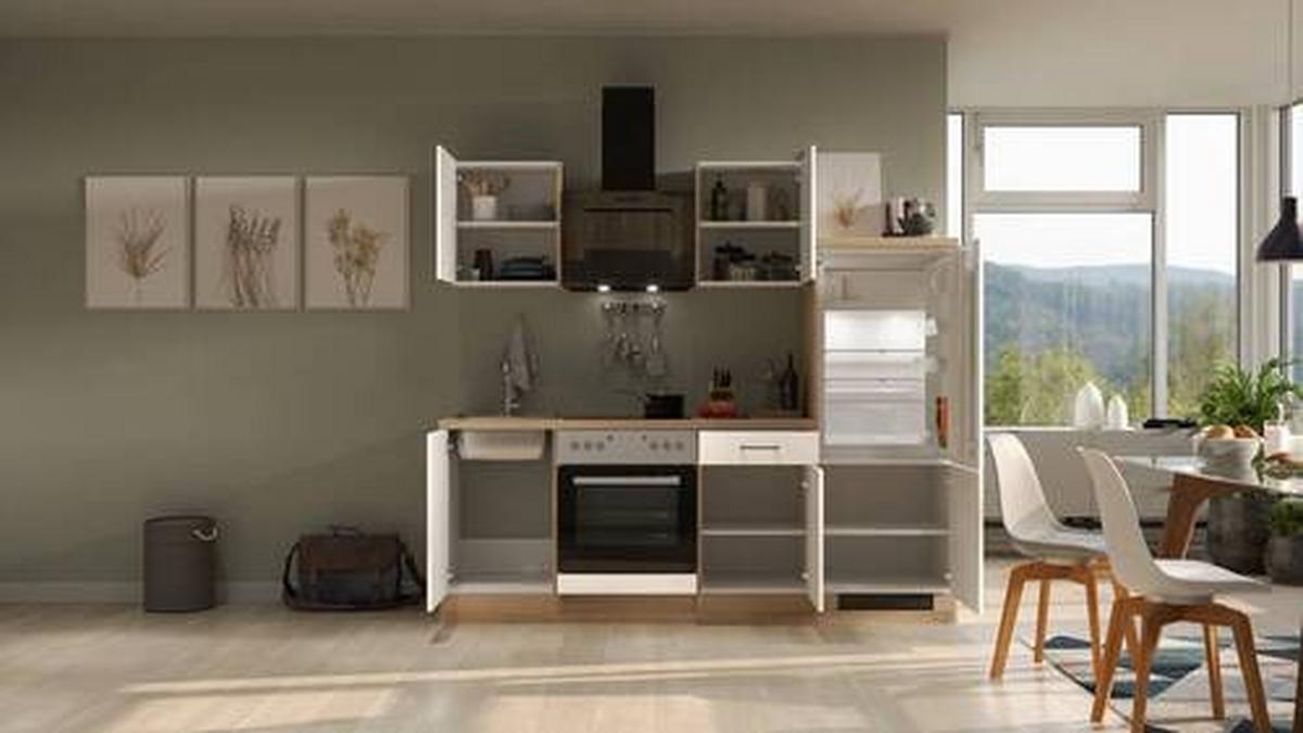 Kuhinjski Blok Z Aparati Nepal, Barva Bukve - barve nerjavečega jekla/kašmir, Moderno, kovina/leseni material (220cm) - FlexWell