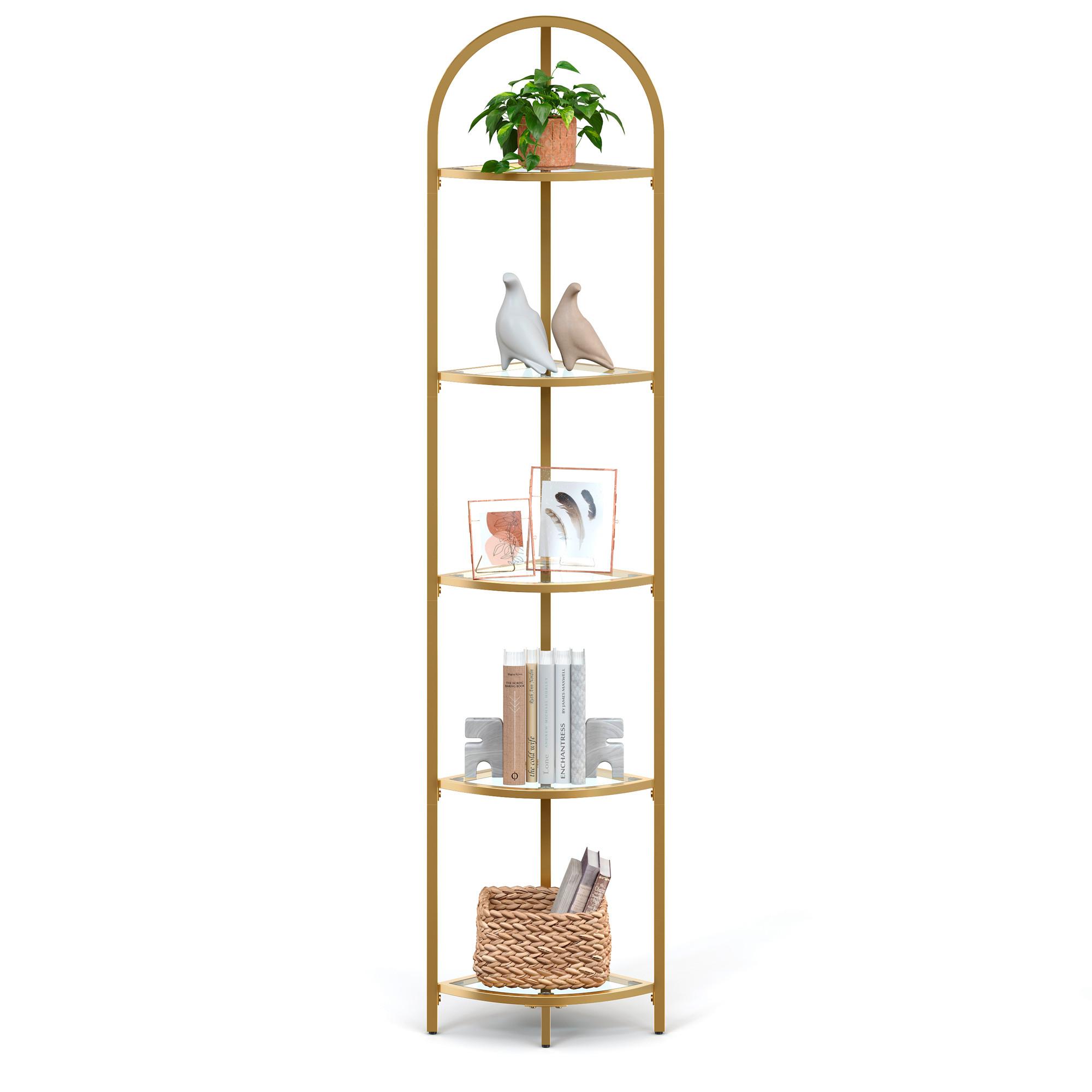 Eckregal Goldfarben ca. 28x158x28 cm - Goldfarben, Trend, Glas/Metall (28/158/28cm) - MID.YOU