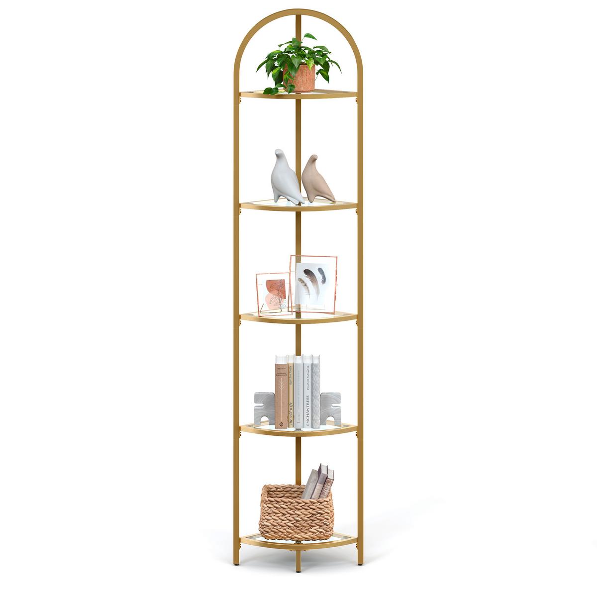 Eckregal Goldfarben ca. 28x158x28 cm - Goldfarben, Trend, Glas/Metall (28/158/28cm) - MID.YOU
