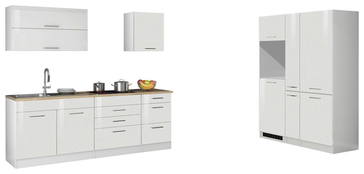 Küchenblock Mailand o. Geräten Weiß Hochglanz - Weiß Hochglanz/Silberfarben, MODERN, Holzwerkstoff/Metall (380cm) - Held