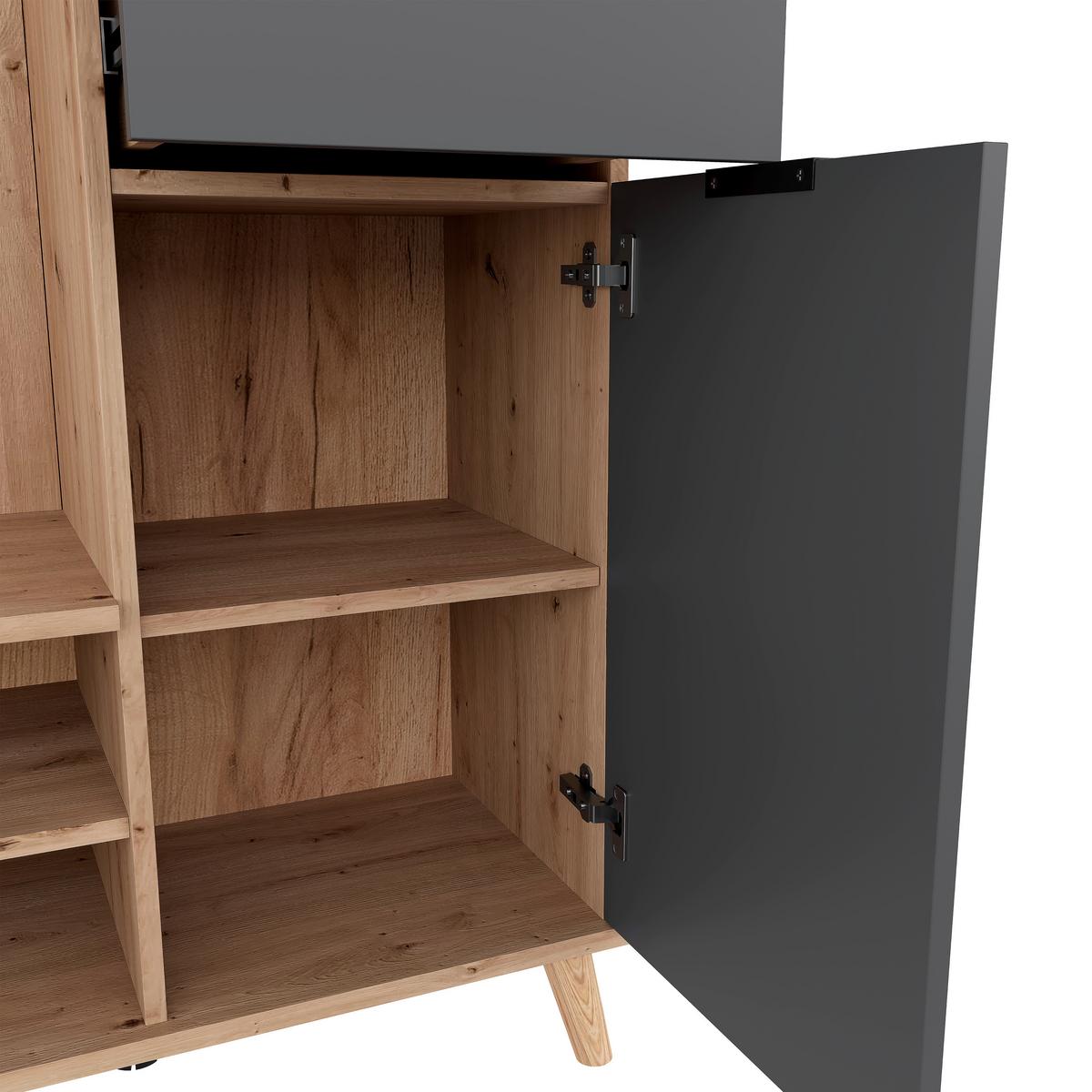 PRZEDPOKÓJ NORDIC - kolor grafitowy/dąb artisan, Design, materiał drewnopochodny/szkło (100/202/40cm) - home24