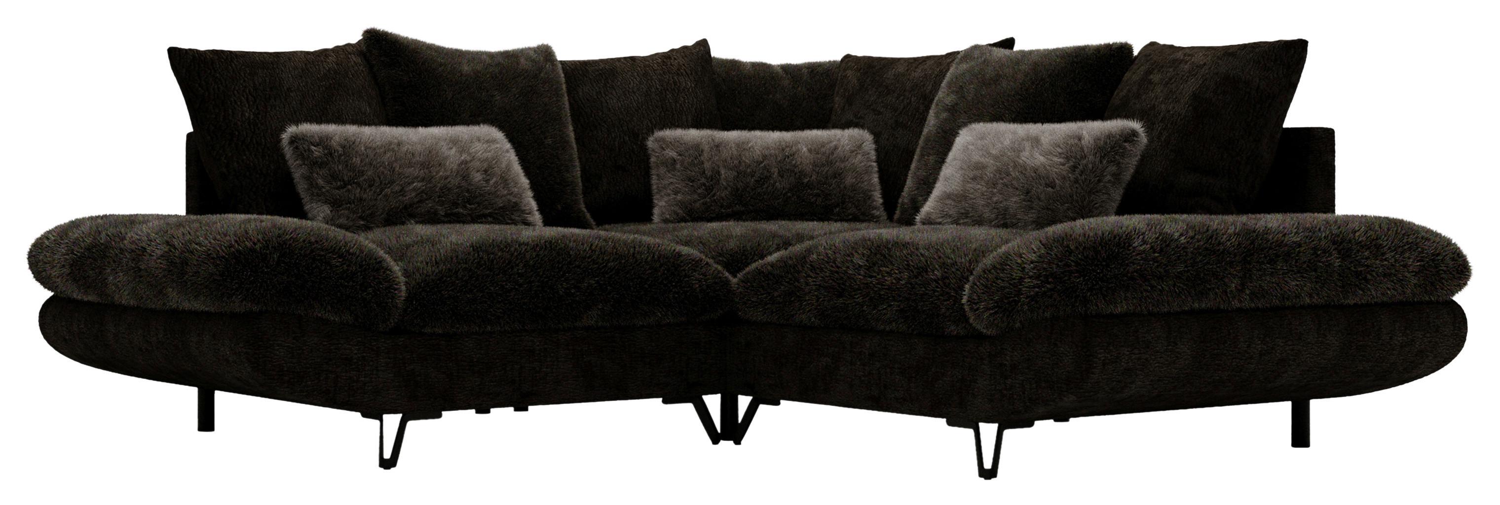 Wohnlandschaft Bormio - Dunkelbraun/Schwarz, Modern, Textil/Metall (276/276cm) - Premium Living