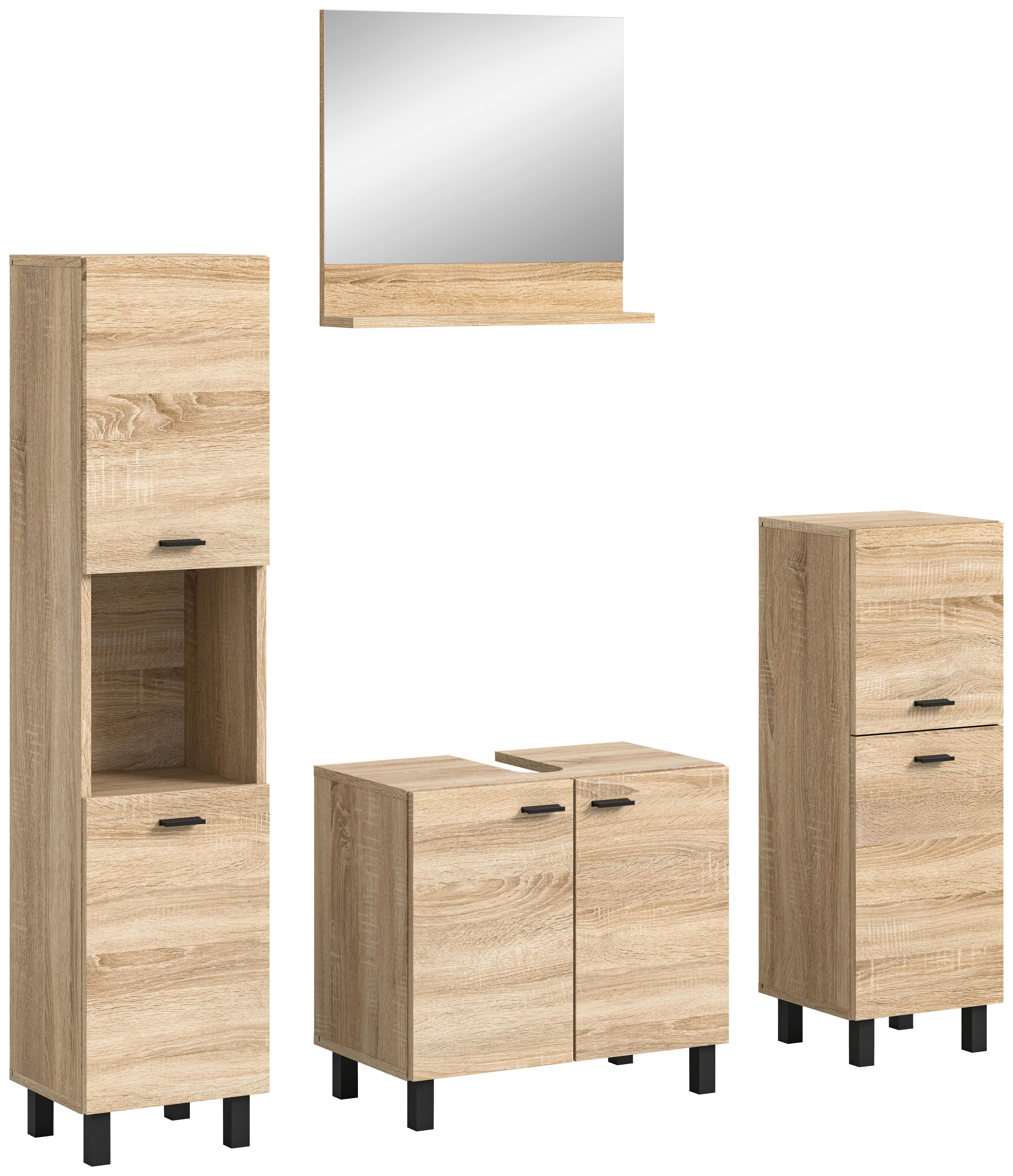 Kopalnica Boston, Hrast - črna/hrast sonoma, Moderno, umetna masa/steklo (137/186/33cm) - MID.YOU