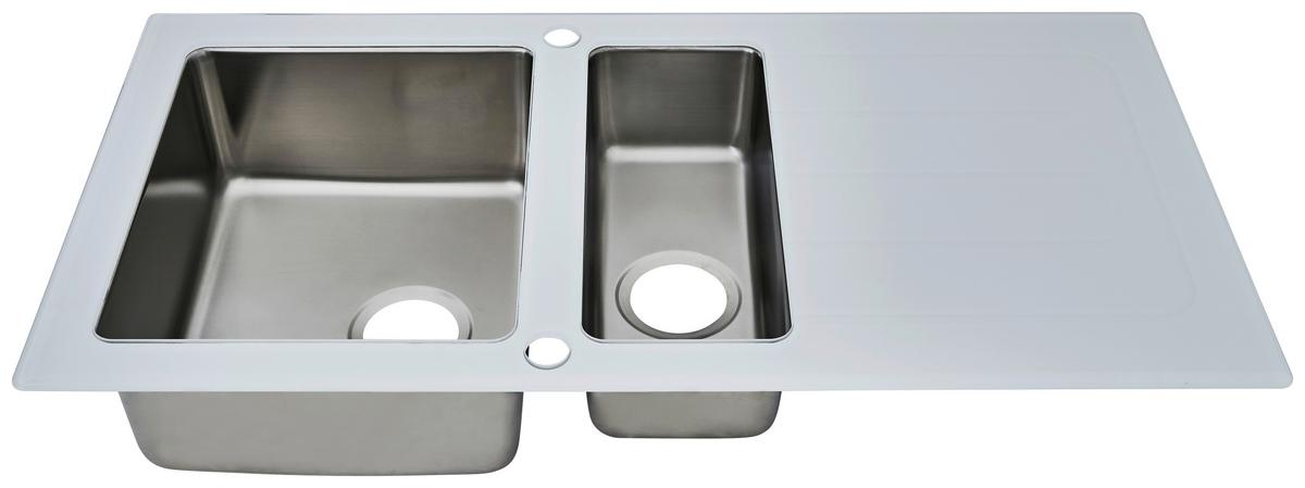 Glas Einzelbecken Newyork ca. 100x21x50 cm Weiß - Weiß, Trend, Glas/Metall (100/21/50cm) - Respekta