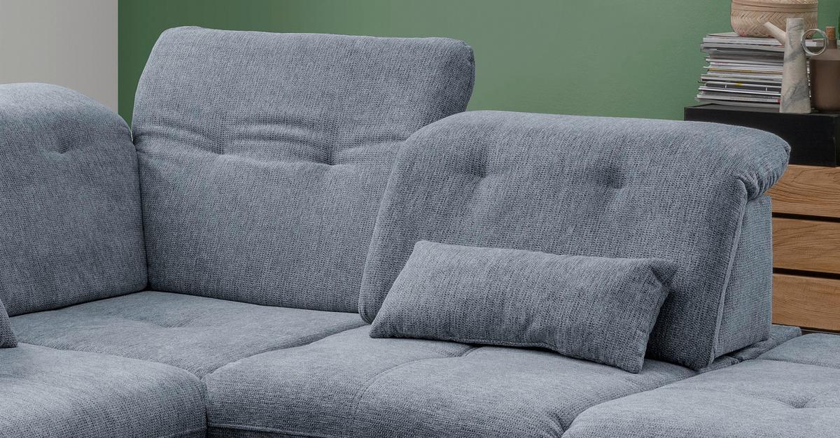 Wohnlandschaft Dalida Blau Chenille - Blau/Chromfarben, Design, Textil/Metall (280/254cm) - Livetastic