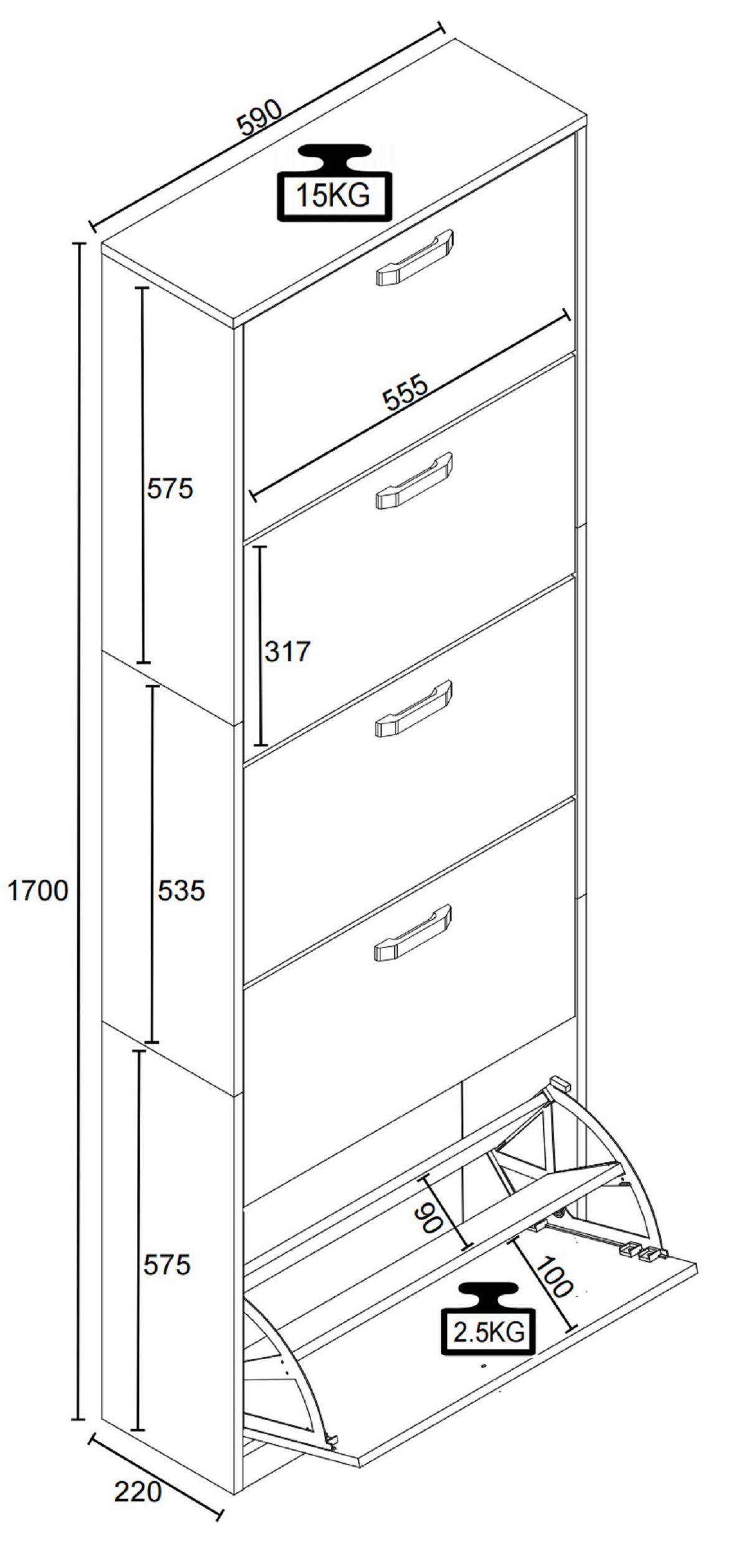 Schuhschrank HALOM XL Weiß ca. 59x170x22 cm - Honigeiche/Weiß, LIFESTYLE, Holzwerkstoff (59/170/22cm) - MID.YOU