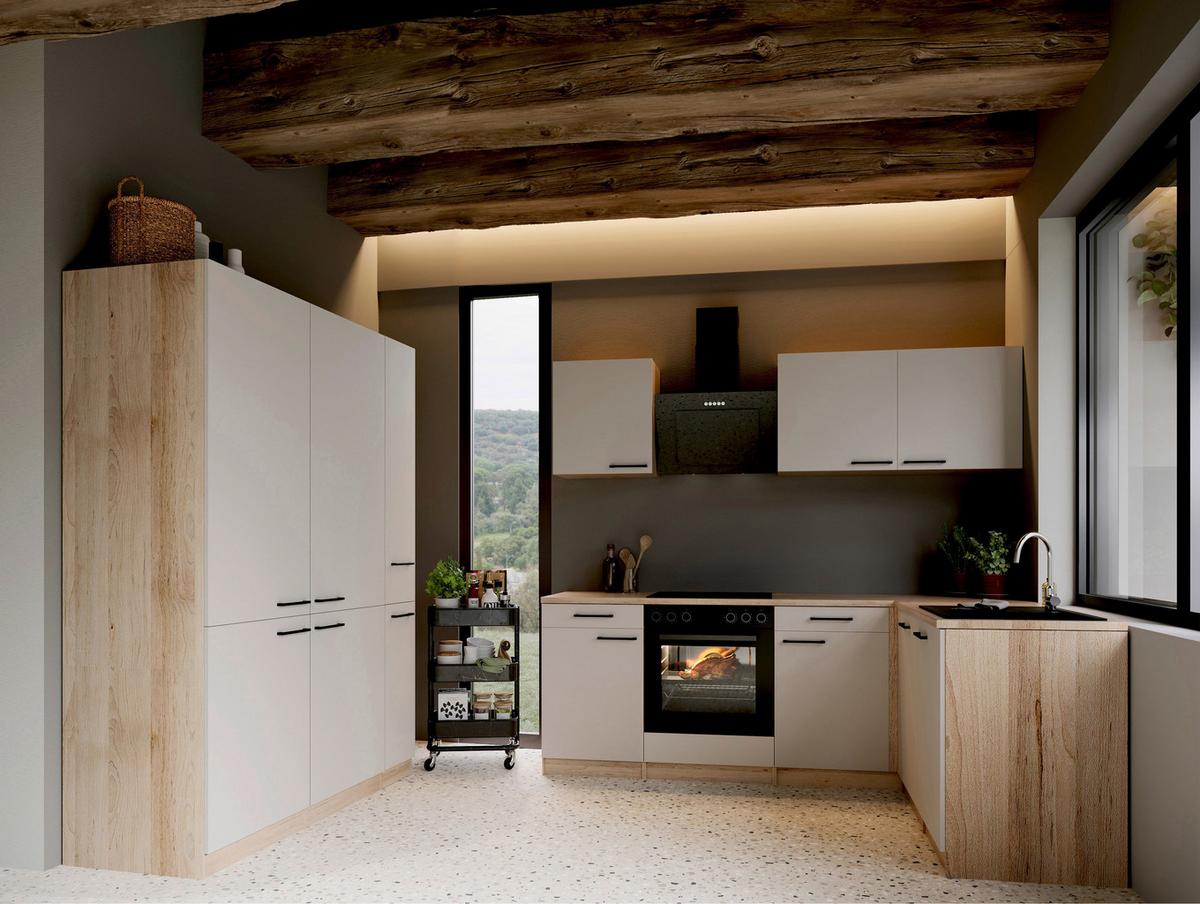 Eckküche Merle m. Geräten ca. 370x172cm Kaschmir - Kaschmir/Eichefarben, Trend, Holzwerkstoff/Metall (370/172cm) - Respekta