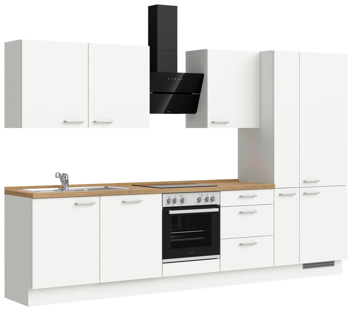 Küchenblock Touch High m. Geräten Weiß - Edelstahlfarben/Eichefarben, MODERN, Holzwerkstoff/Metall (330cm) - Nobilia