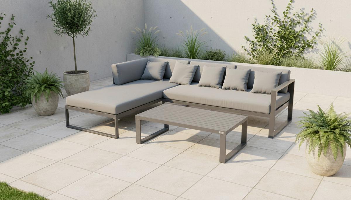 KOMPLET MEBLI TARASOWYCH AMORE - antracytowy/szary, Modern, metal/tkanina (180/248cm) - Ambia Garden