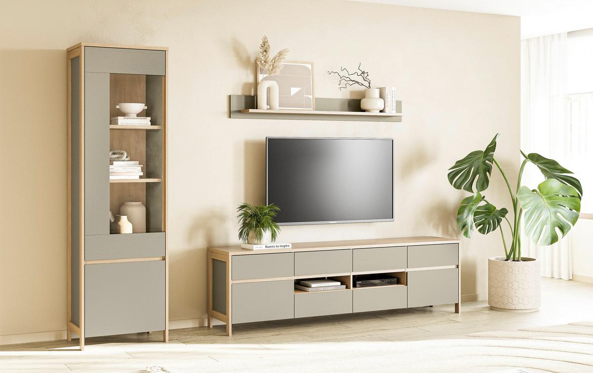 Wohnwand Stranda Eukalyptusfarben, 3-teilig - Eukalyptusholzfarben/Eichefarben, Design, Holzwerkstoff (266/195/39cm) - MID.YOU