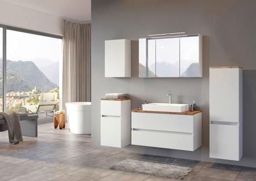 Midischrank in Weiss 'Pienza' - Eichefarben/Silberfarben, Basics, Holzwerkstoff/Kunststoff (40/130/35cm) - Held