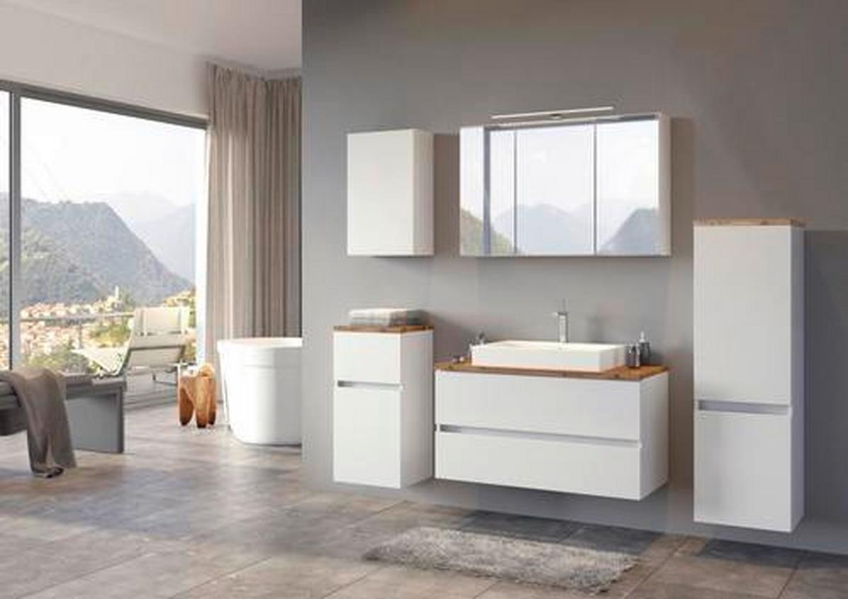 Midischrank in Weiss 'Pienza' - Eichefarben/Silberfarben, Basics, Holzwerkstoff/Kunststoff (40/130/35cm) - Held